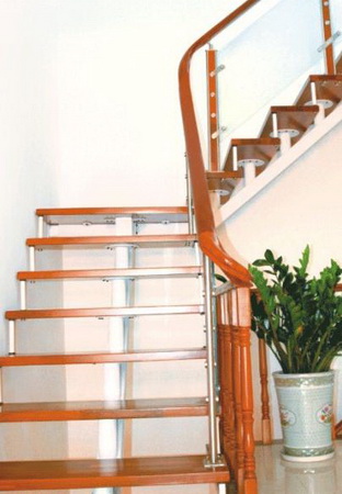 Wood&railing tempered glass staircase